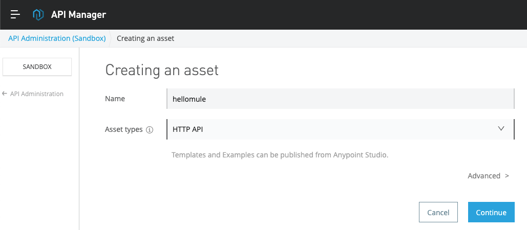 API Manager - Creating an asset