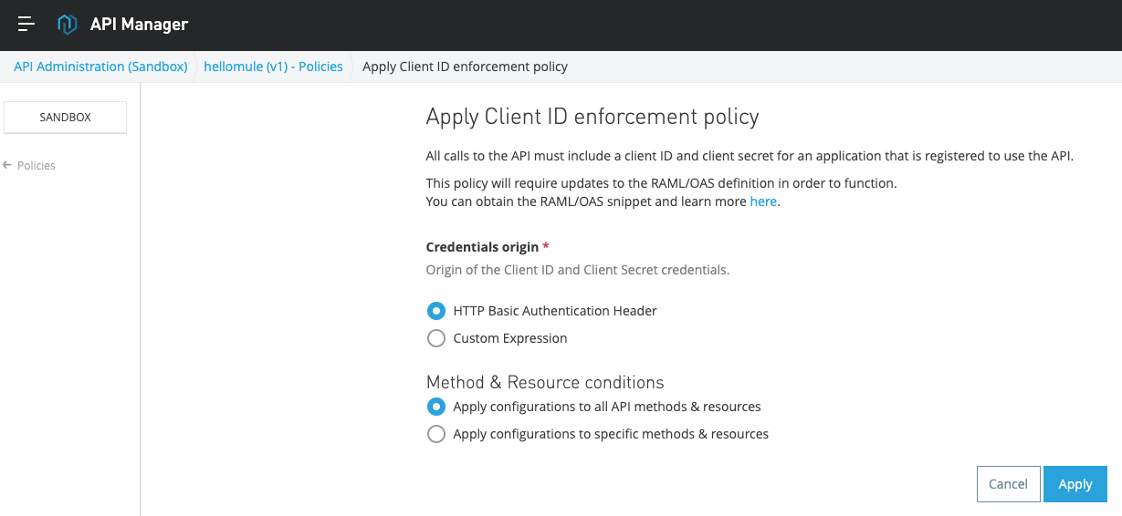 Apply Client ID enforcement policy