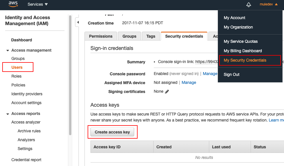 Obtain security credentials from Amazon AWS