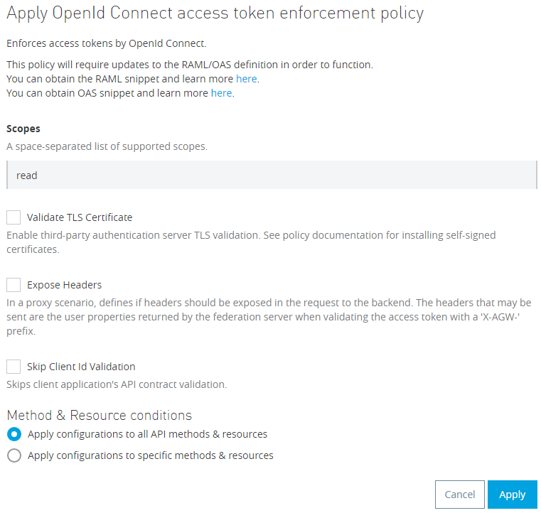 Apply open ID connect access token enforcement policy