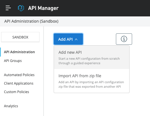 API Manager > Add API > Add new API
