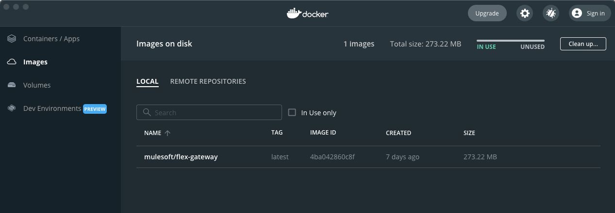 Docker Desktop > Images